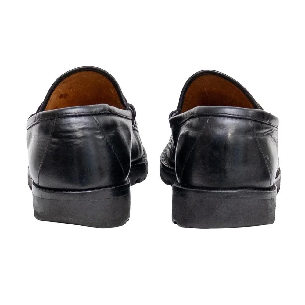 Gucci Vintage Mens Black Leather Horsebit Loafers Vibram Lug Sole Size 10